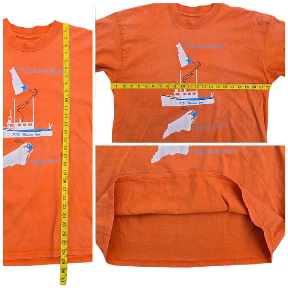 Orange Graphic Tshirt Size L Fishing Boat Maureen Jane Portsmouth NH Wanchese - Picture 4 of 9